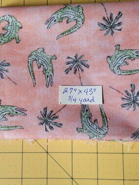 Super Cute!  3/4 Yard of Pink Fabric with Green Alligators and Palm Trees